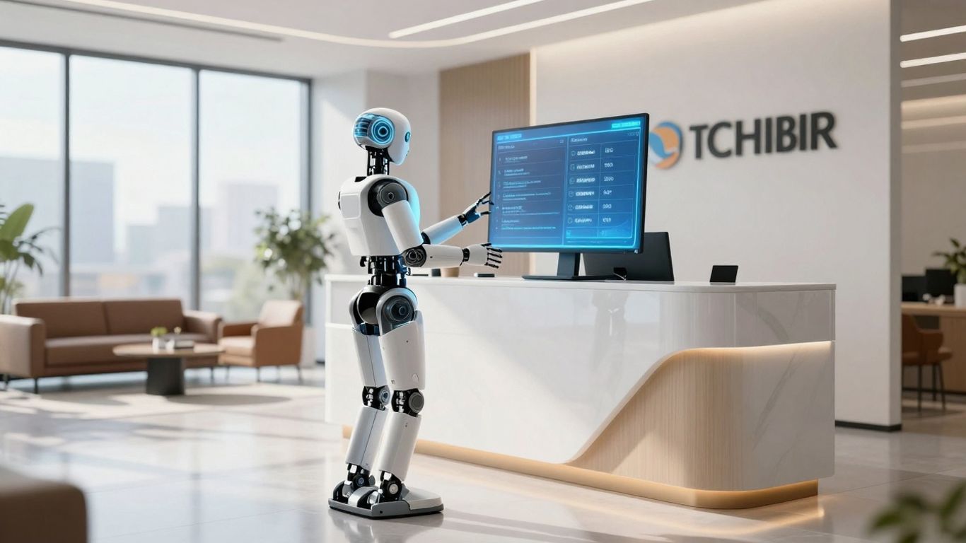 AI receptionist in a modern real estate office.