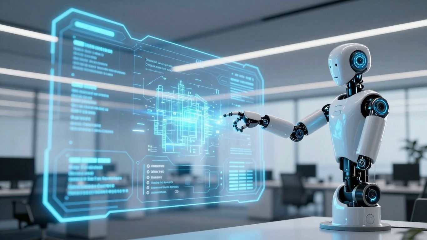 AI interface with real estate data and robot arm.