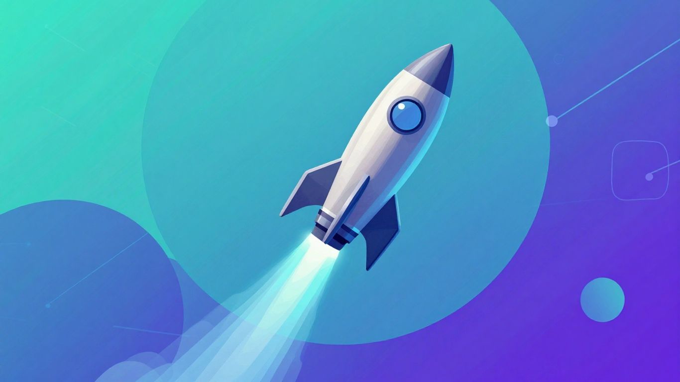 Mailchimp rocket ship illustration with digital patterns.