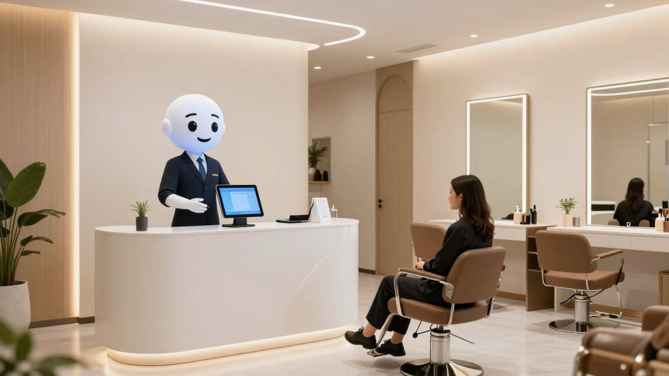 AI receptionist in a modern salon setting.