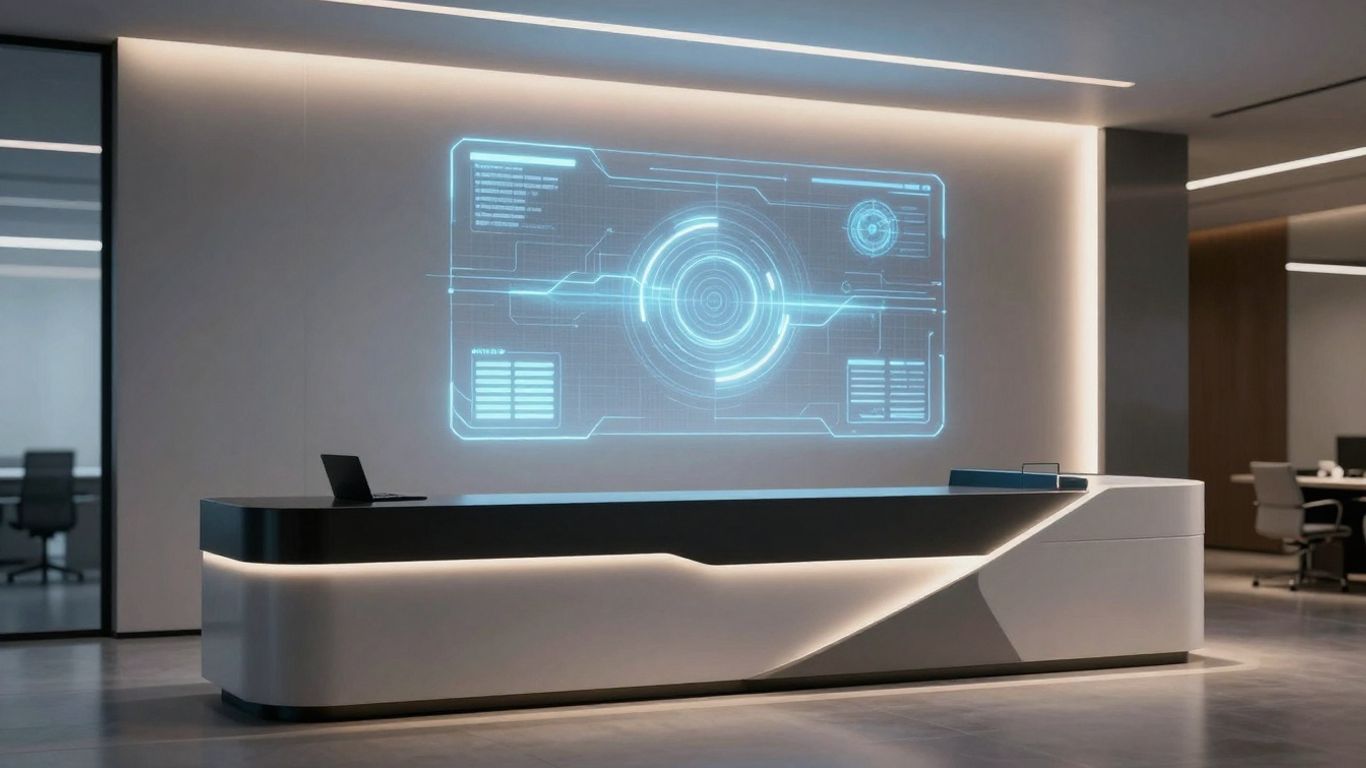 Modern office reception with AI interface