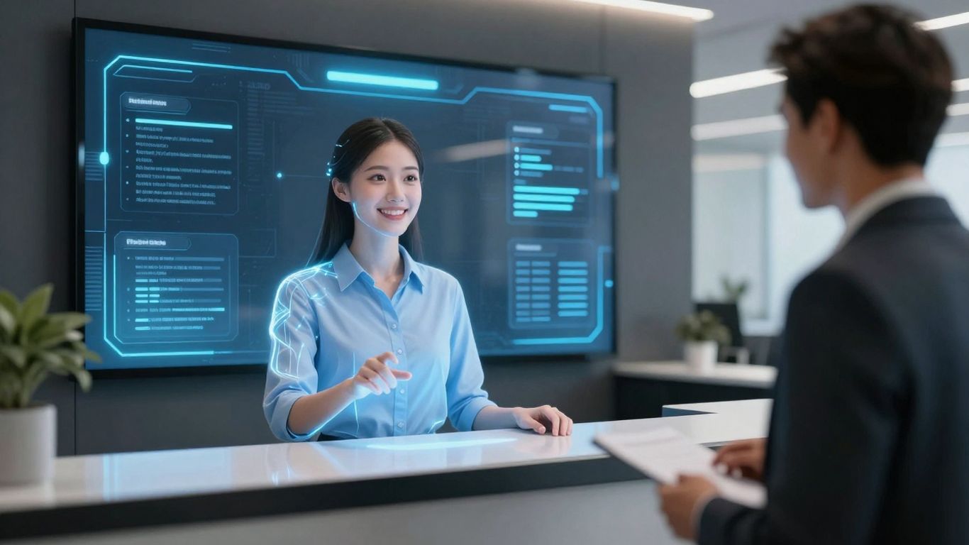 AI receptionist interacting with a business professional.