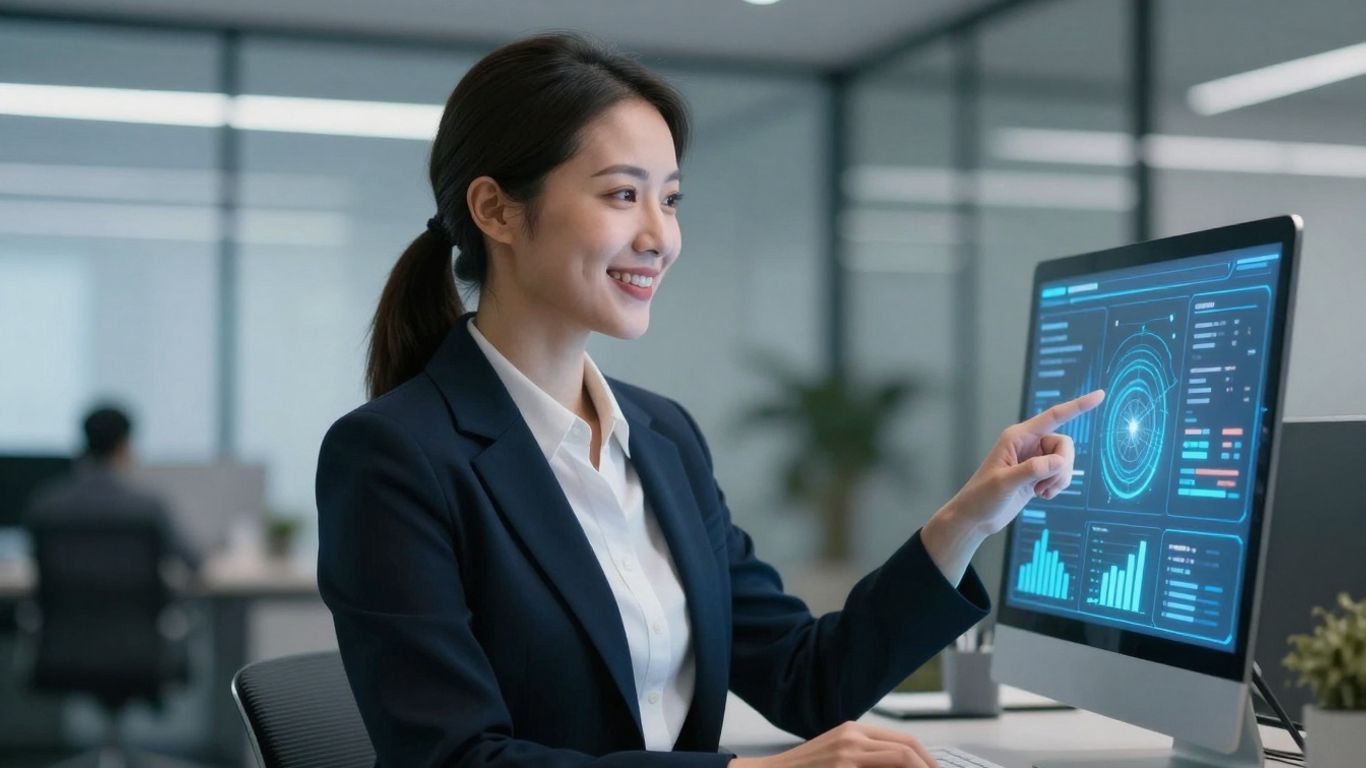 Virtual assistant helping a business professional in an office.