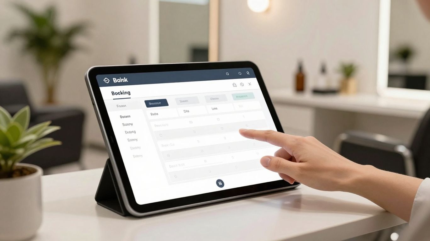 Salon booking interface on a tablet.