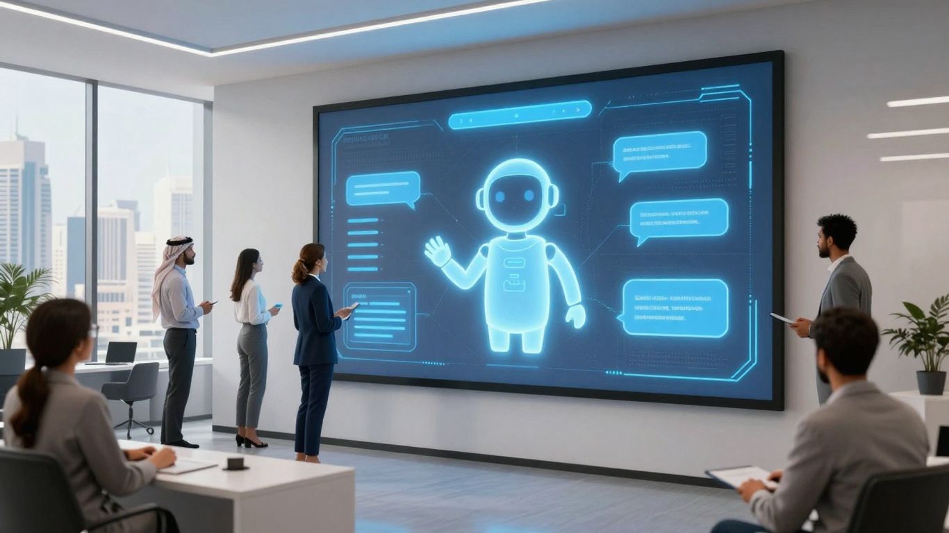 Chatbot interface in a modern real estate office.