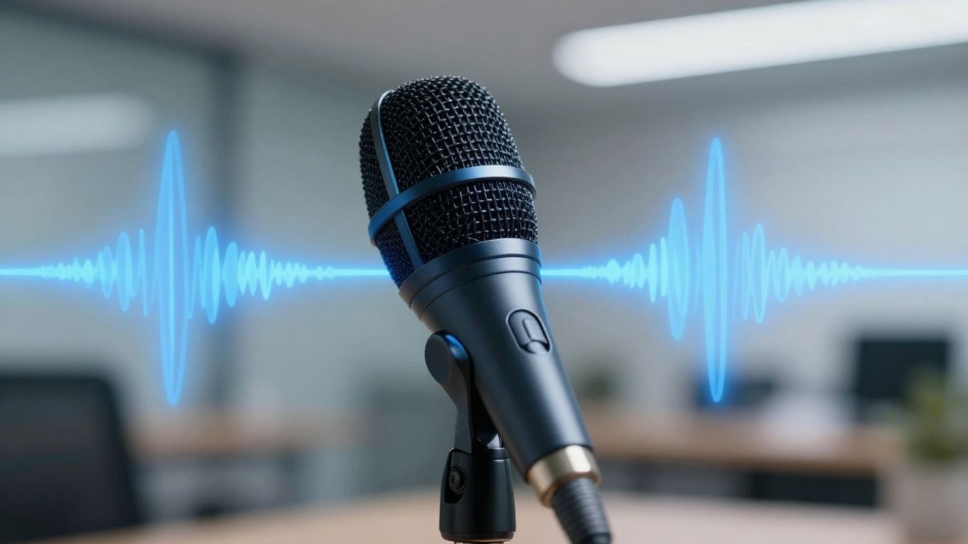 AI virtual receptionist voice waves from microphone