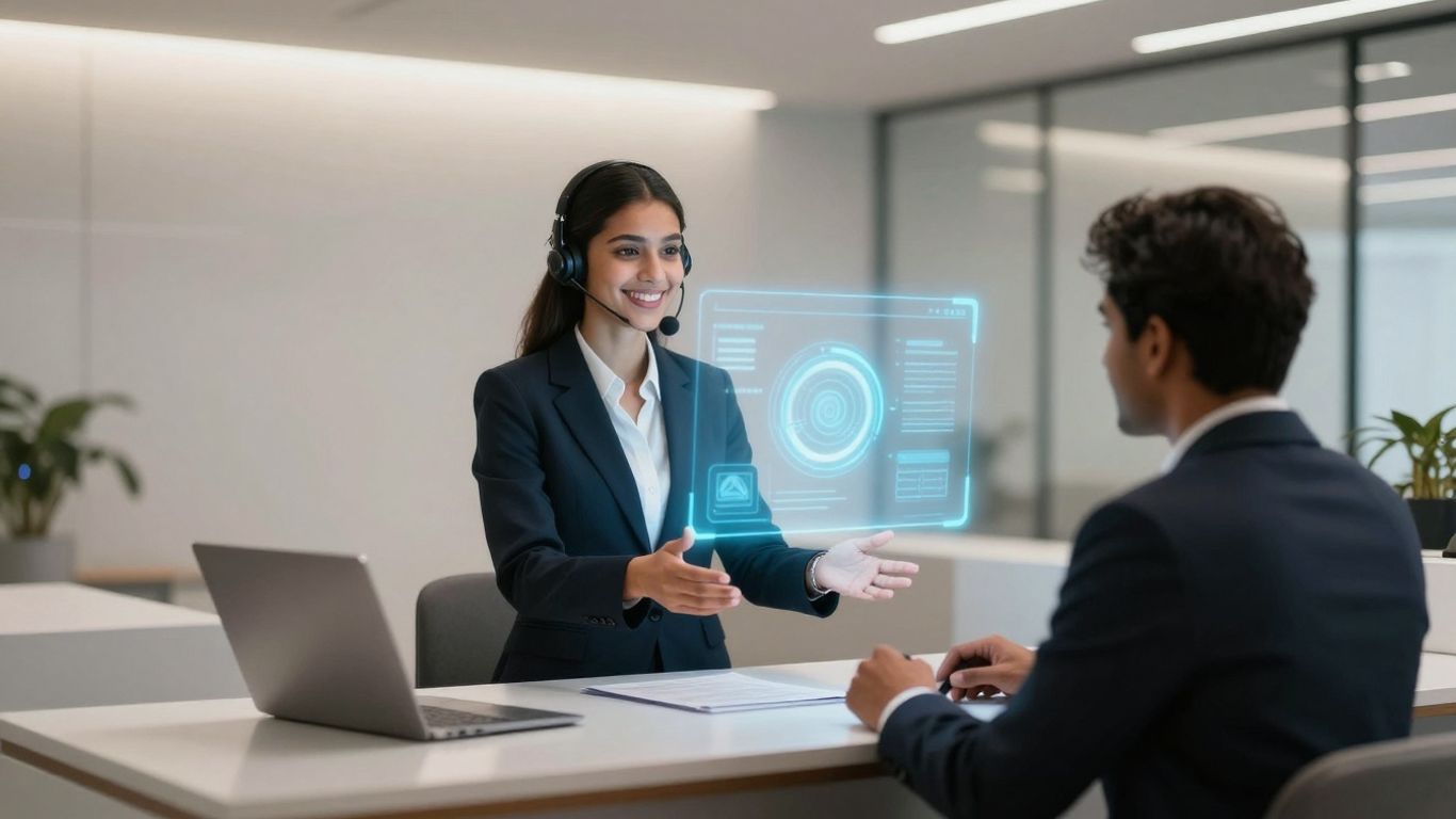 Dialpad AI Receptionist interface with a virtual assistant avatar.