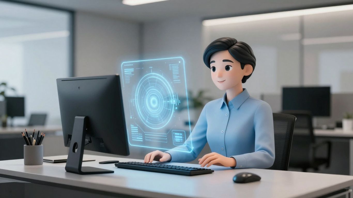 AI virtual receptionist assisting in a modern office.