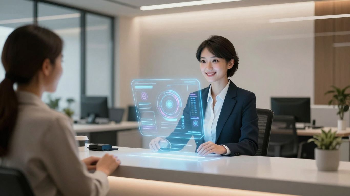 AI receptionist in a modern office setting.