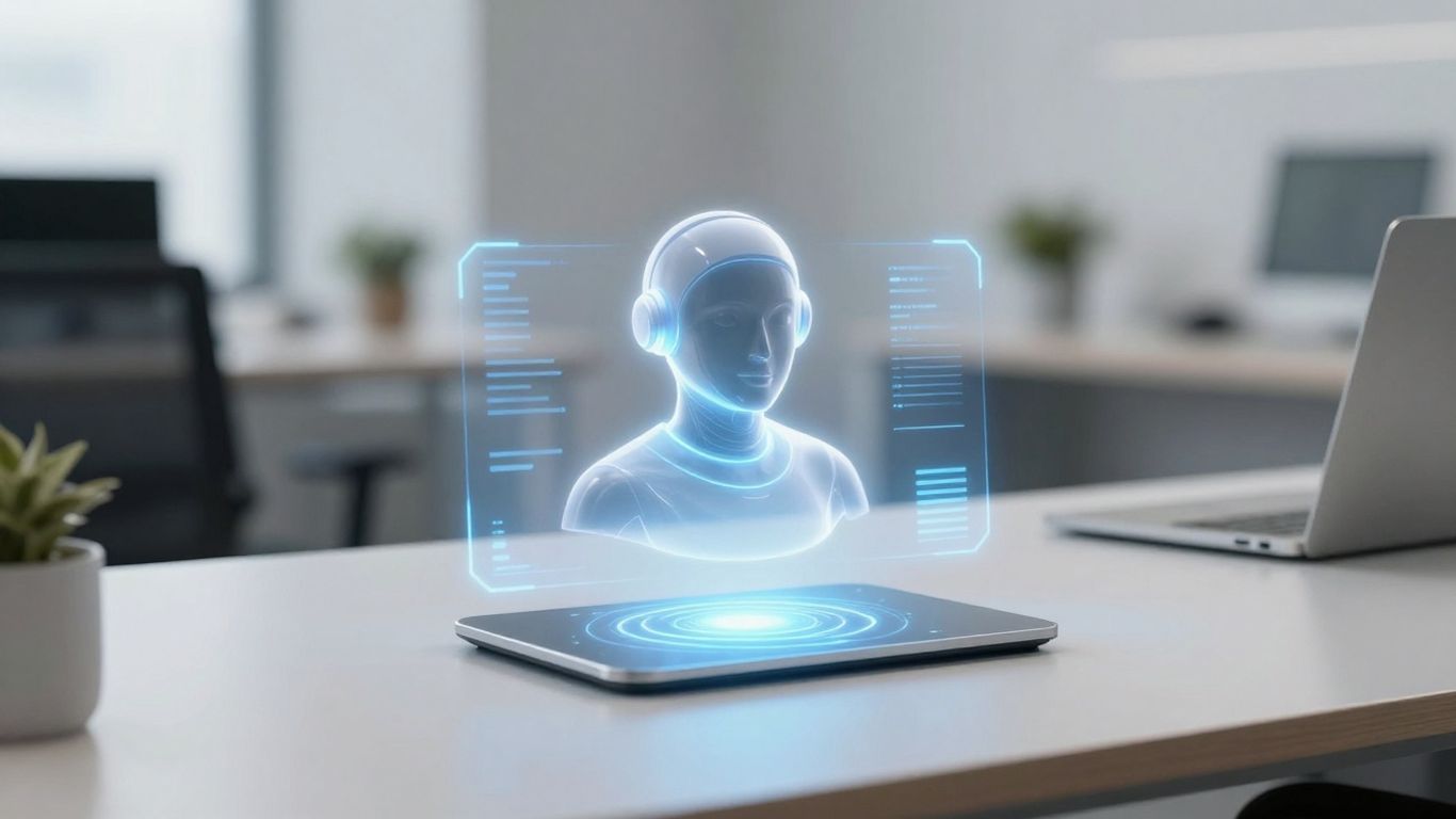 AI receptionist interface on a modern desk.