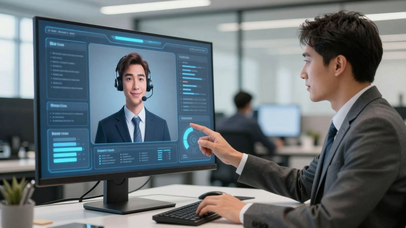 AI virtual receptionist assisting a business professional.