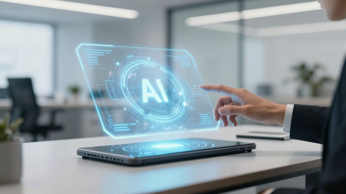 AI call receptionist interface on a desk.