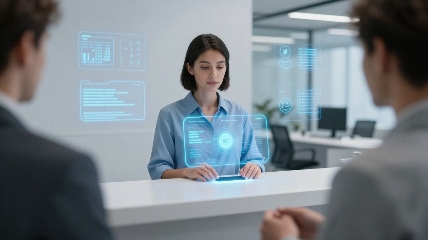 AI receptionist interface with cost analysis visuals.