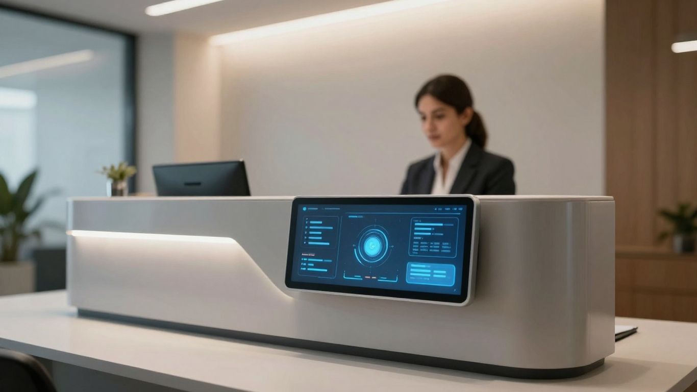 AI receptionist in a modern law office.