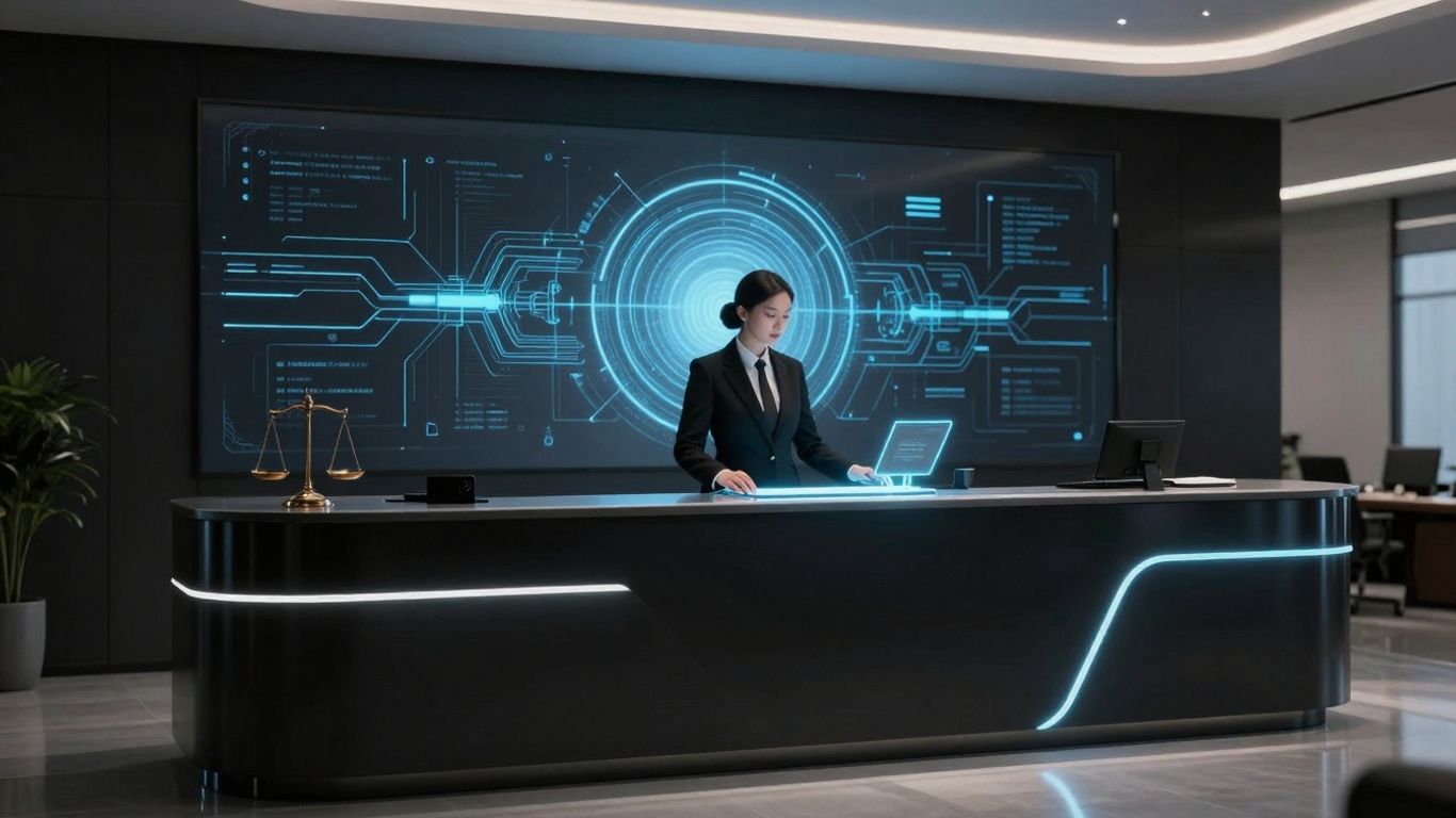 AI receptionist assisting lawyer with secure data.