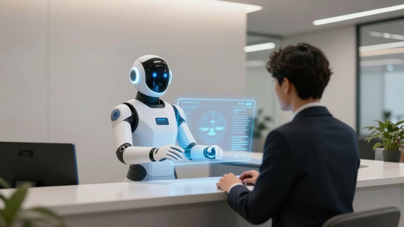AI receptionist assisting a client in a law office.