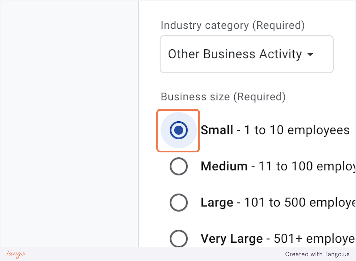 Pick your business size.