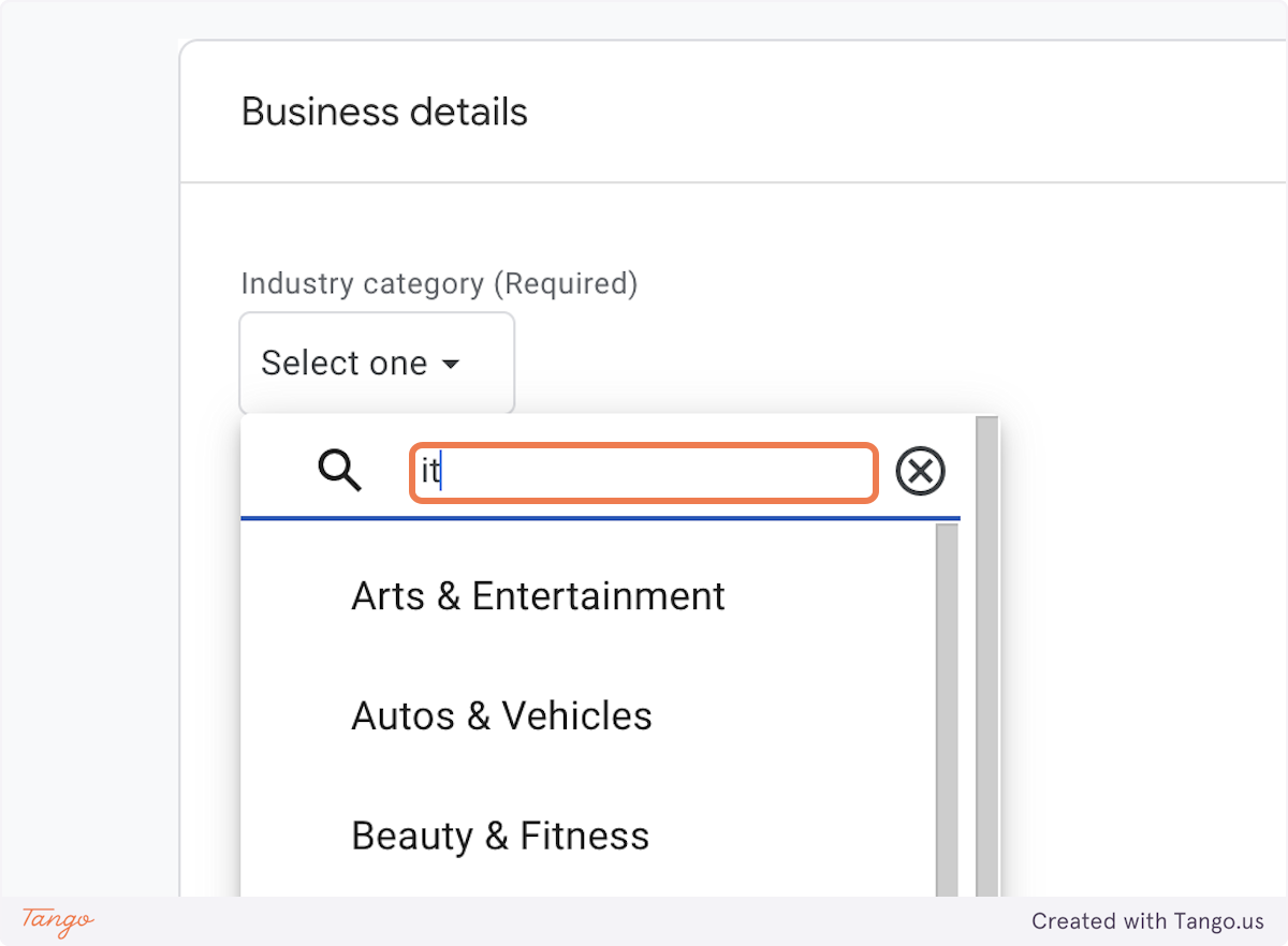 Choose from the dropdown what best fits your business.