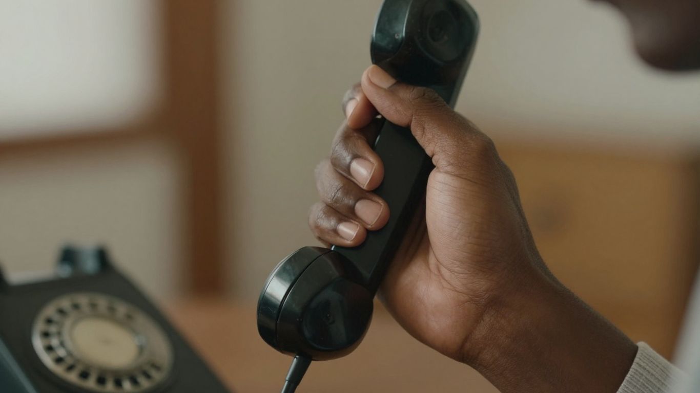 Person answering a vintage telephone receiver.