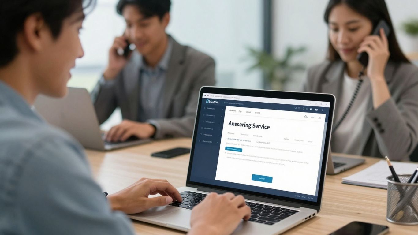 Virtual answering service interface on a laptop screen.