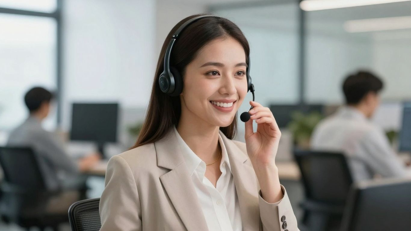 Professional woman using a headset for business calls.