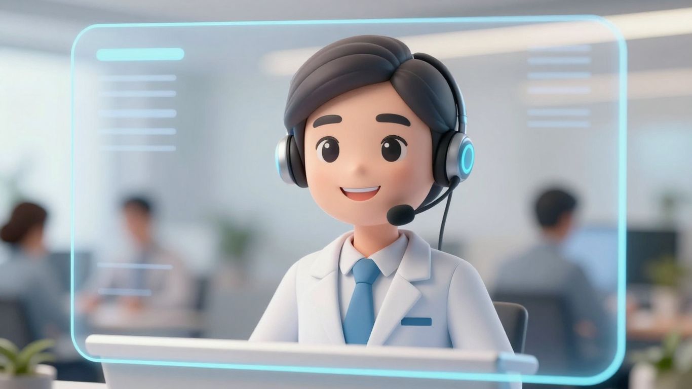 AI receptionist avatar smiling warmly on a digital interface.