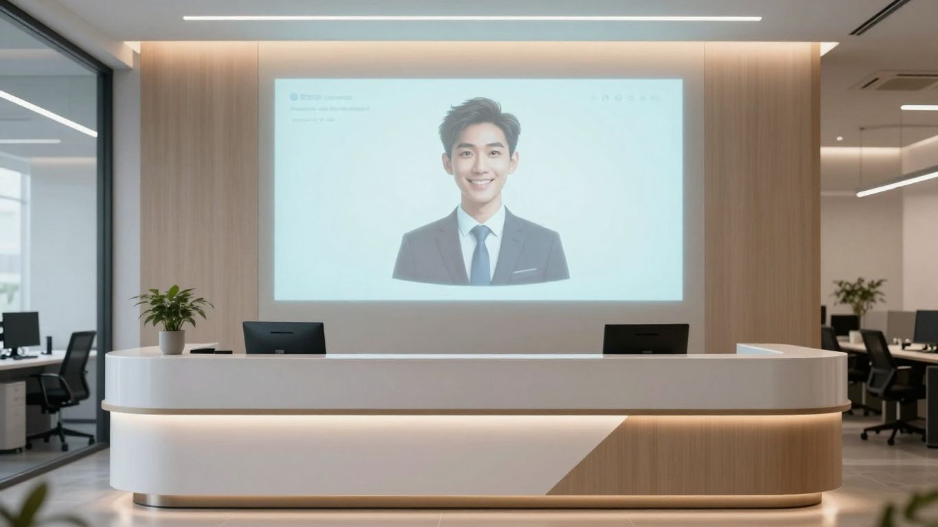 AI virtual receptionist assisting in a modern office.