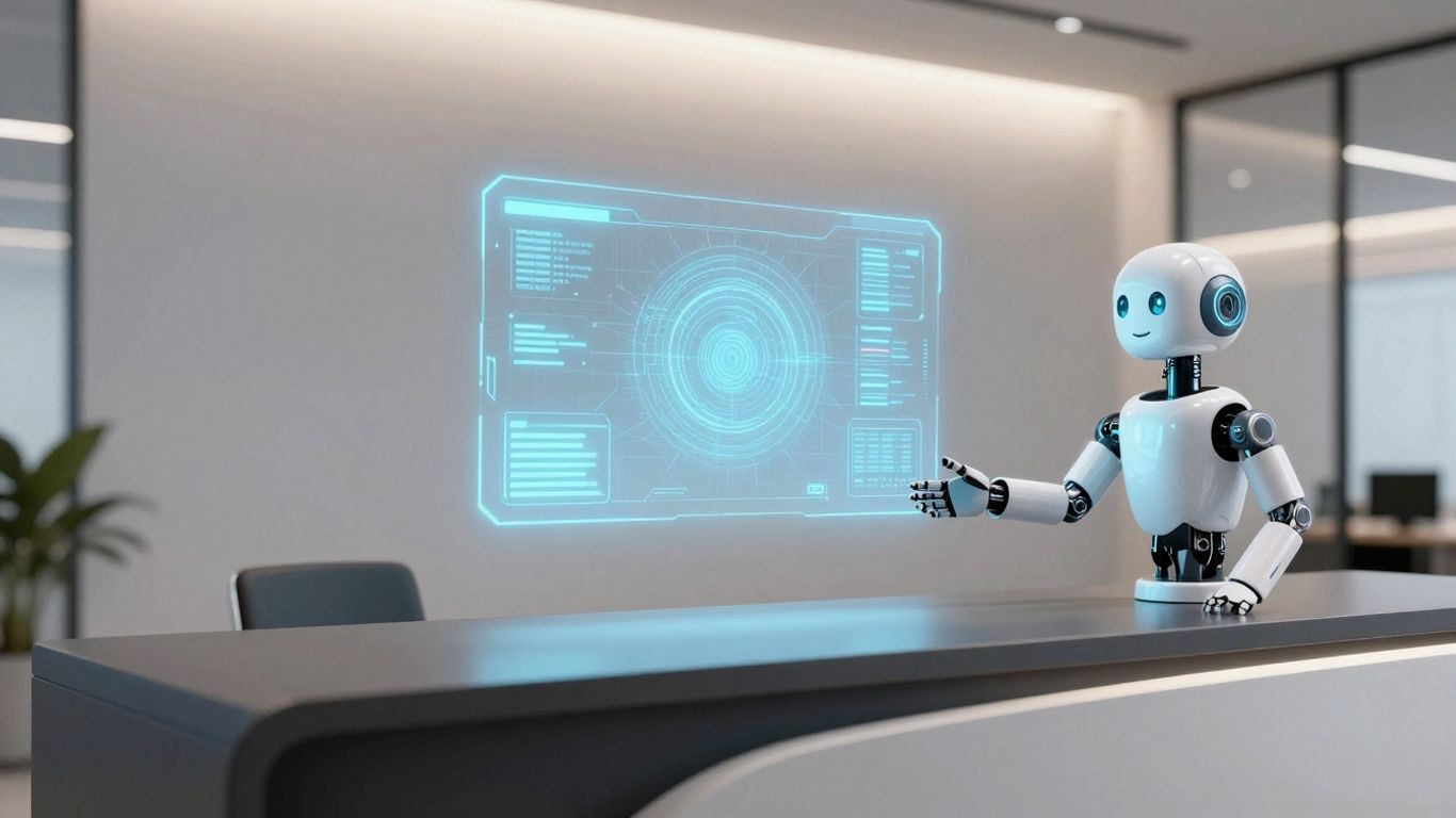 AI receptionist interface and robot arm in office