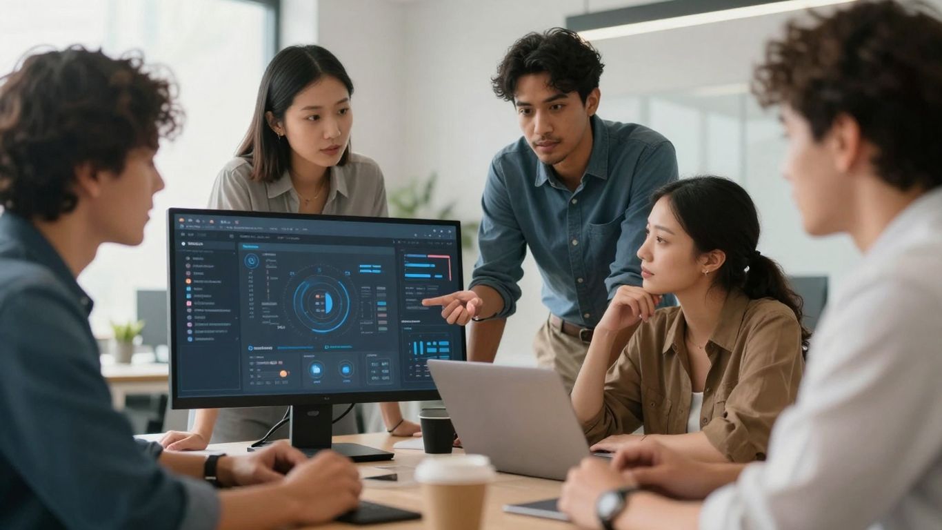 Team collaborating using AI communication tools.