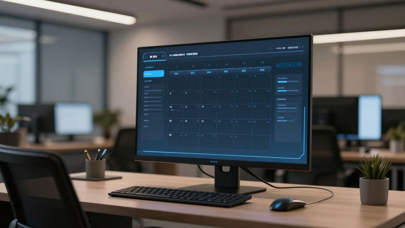 AI appointment scheduler interface on a modern desk.