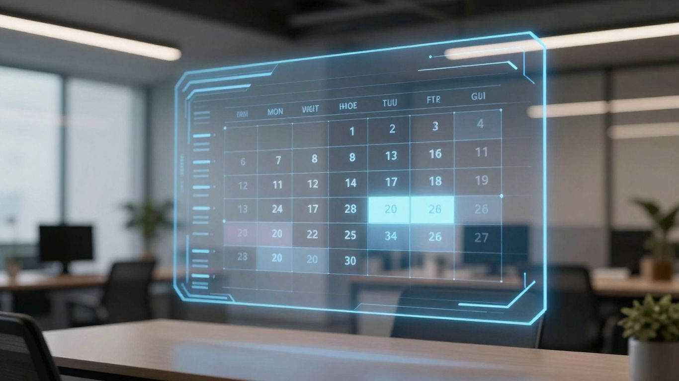 AI appointment scheduler interface on a futuristic screen.