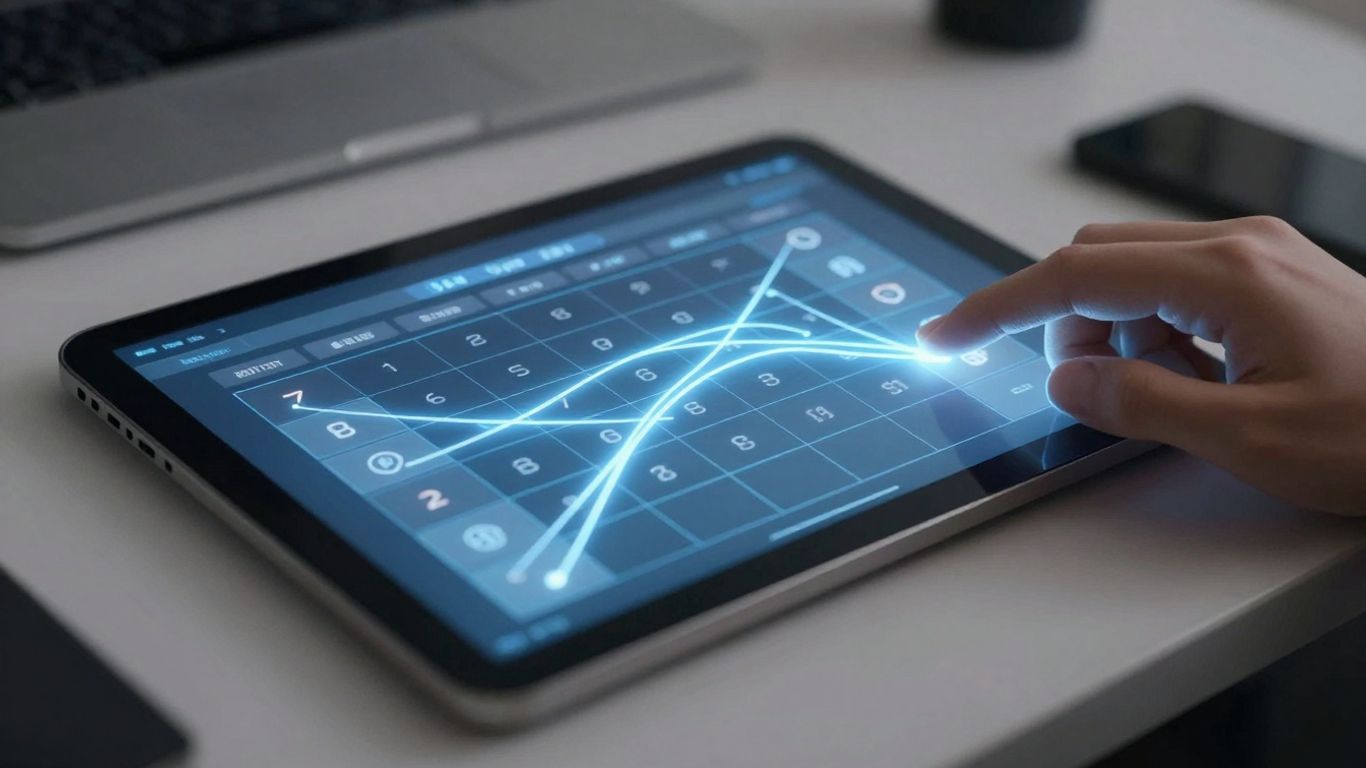 AI appointment scheduler interface on a desk.