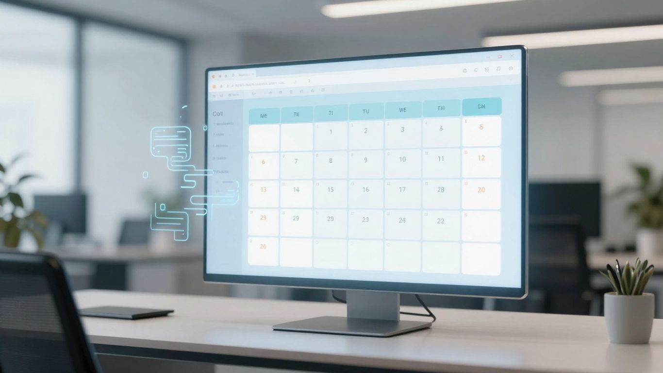 AI appointment scheduler interface with calendar and glowing elements.