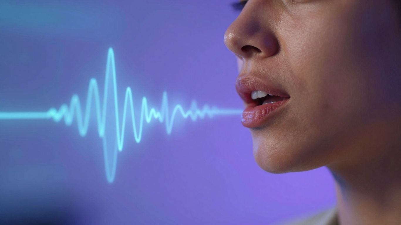 Person speaking with sound waves, AI voice technology