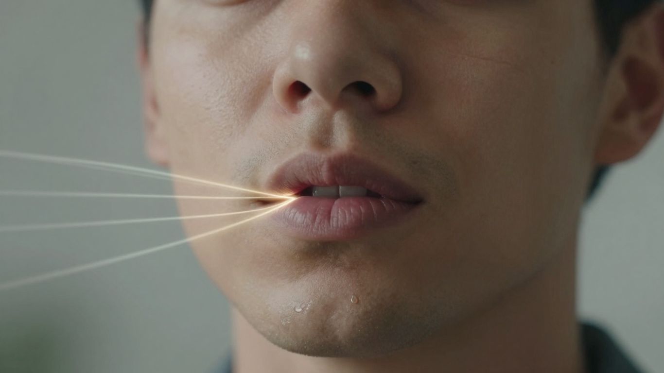 Person's face with digital voice lines.