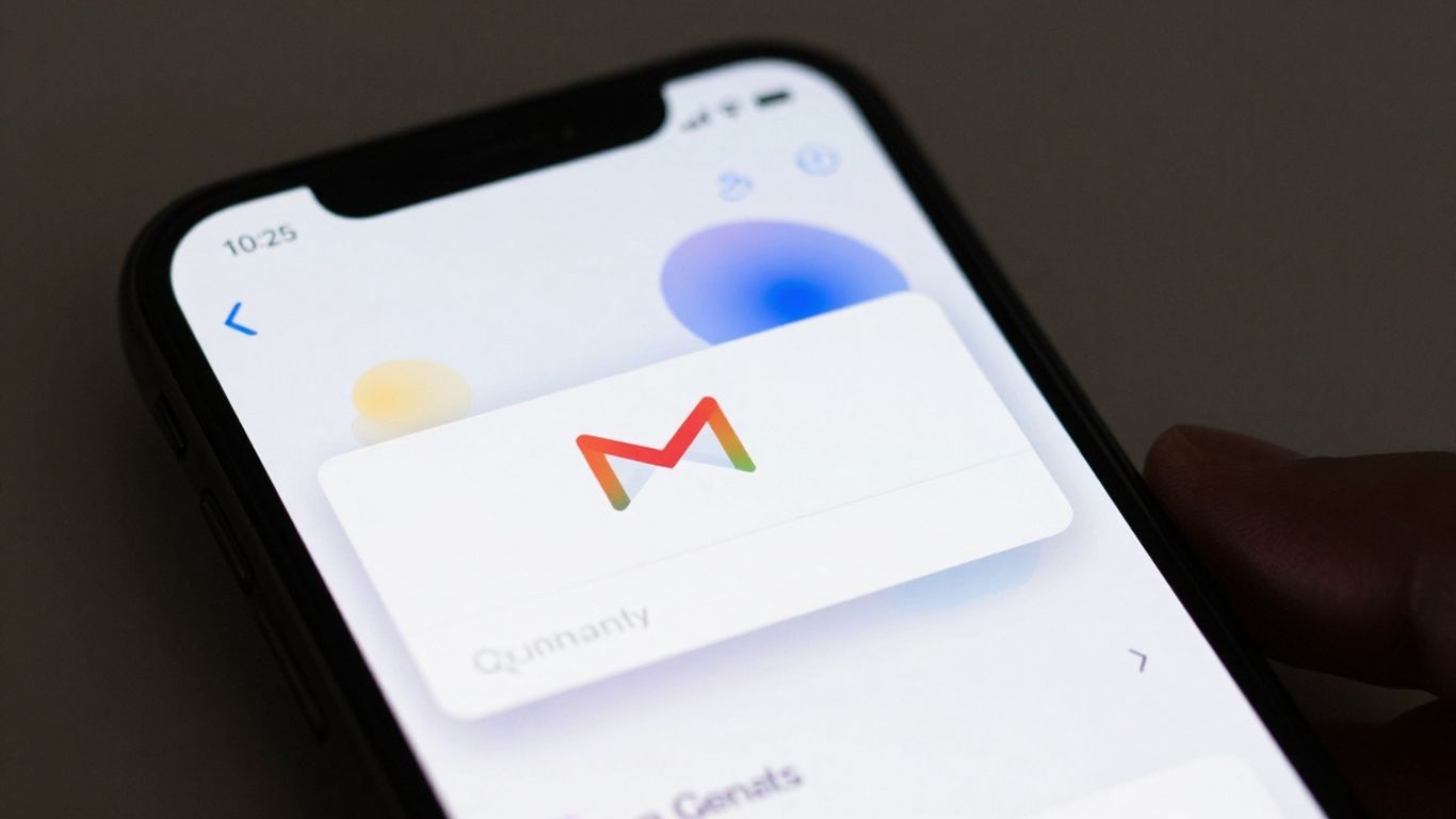 Gmail interface with AI visual elements on a smartphone screen.