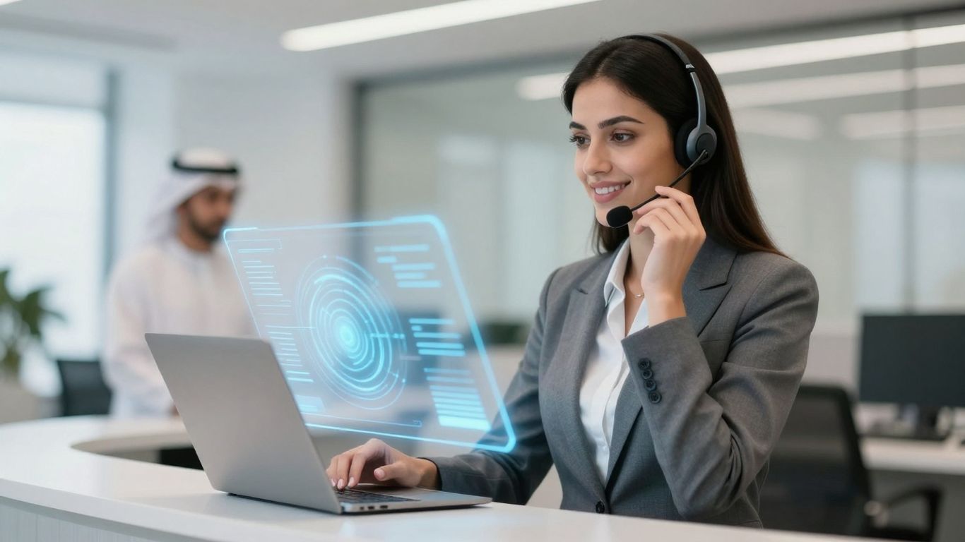 Virtual assistant receptionist handling calls with advanced technology.