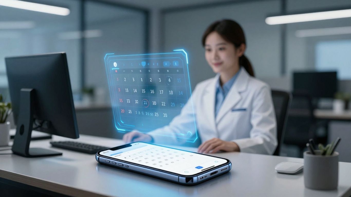 AI voice agent booking appointments on a smartphone calendar.