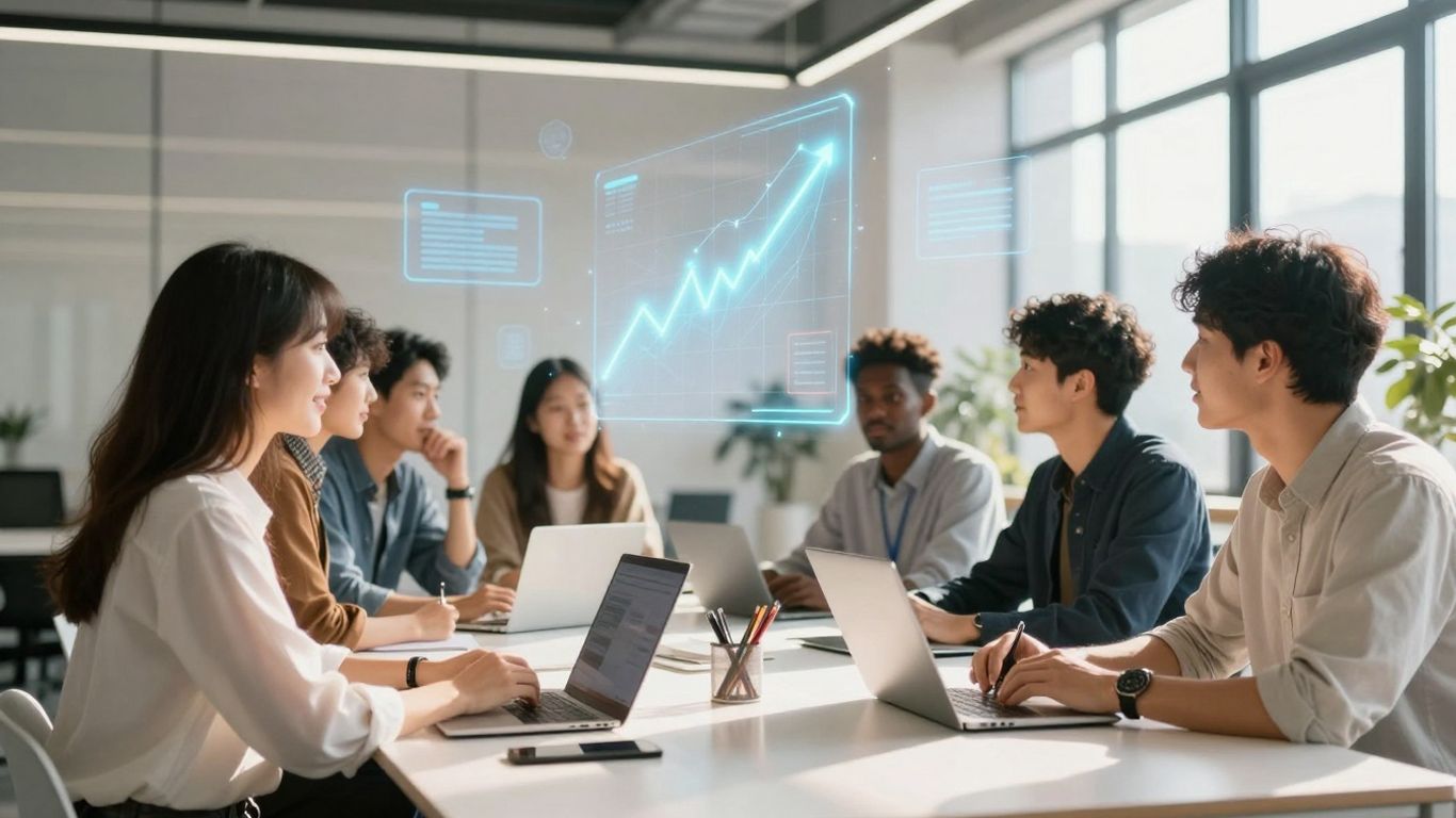 Small business owners using AI tools for growth.