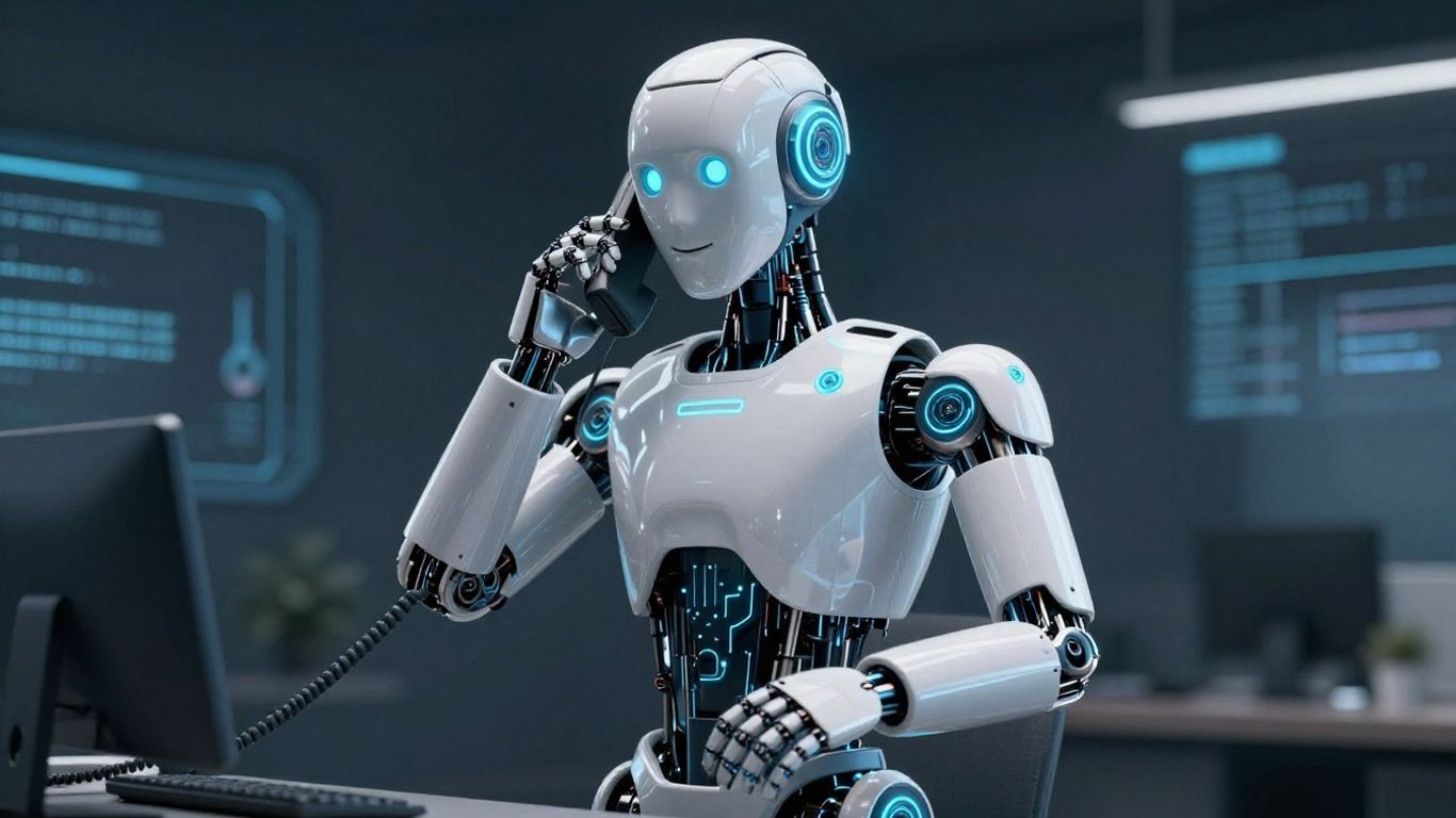 Robot making a cold call with AI technology.