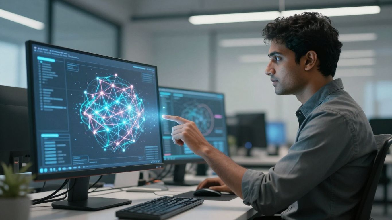 Person interacting with AI interface for cold calling.