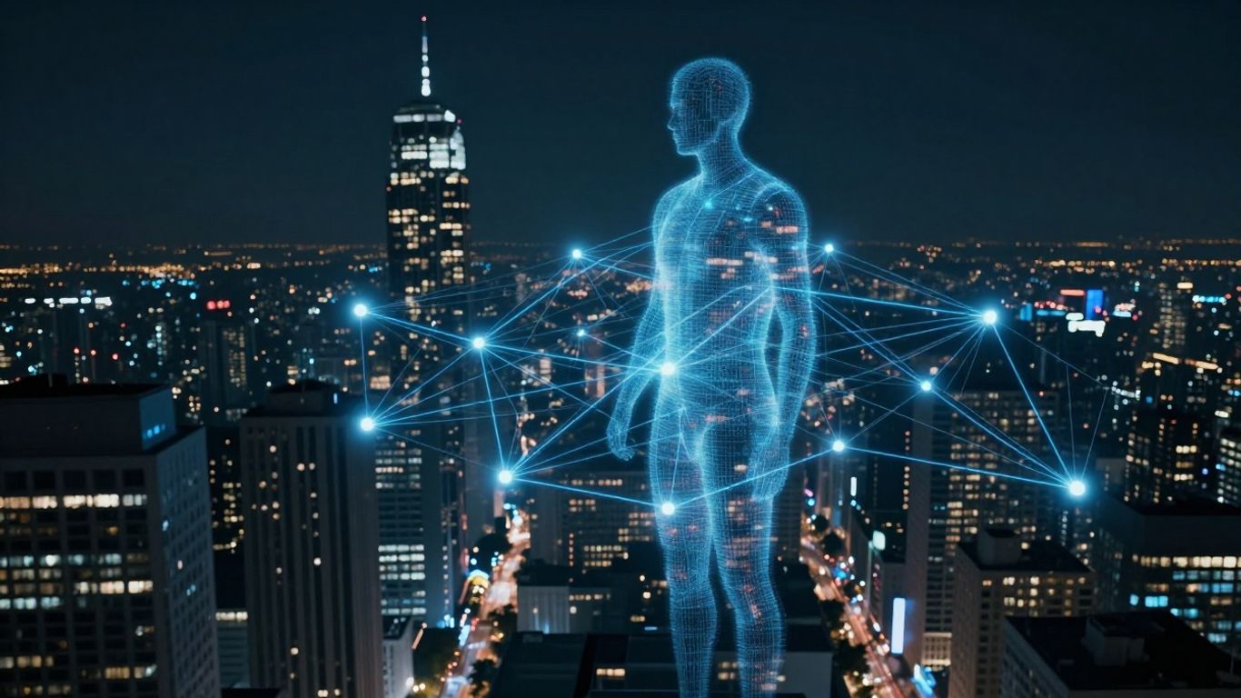 AI calling network connecting futuristic city
