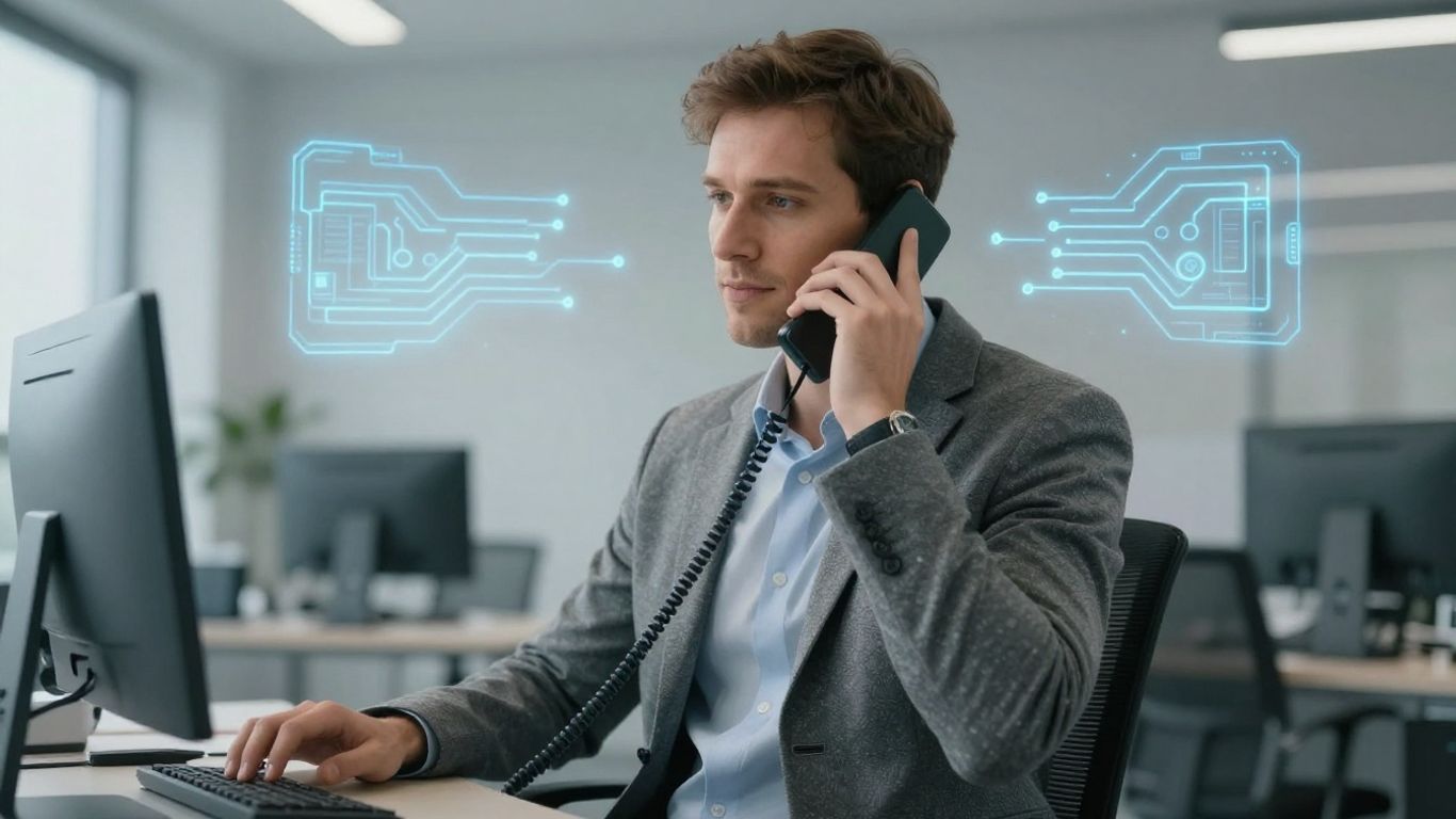 AI enhancing cold calling in a modern office.