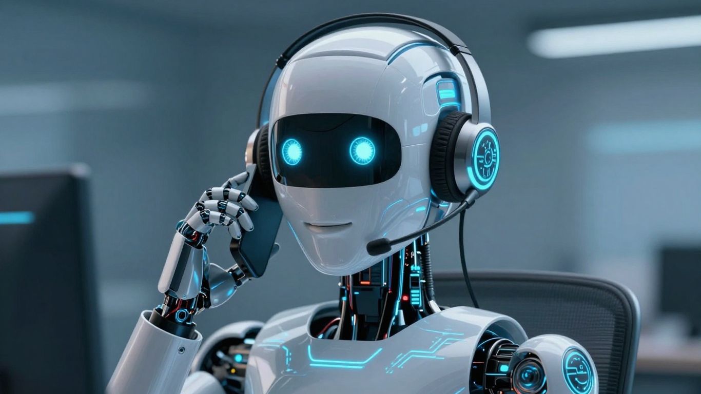 AI robot making a cold call for business growth.