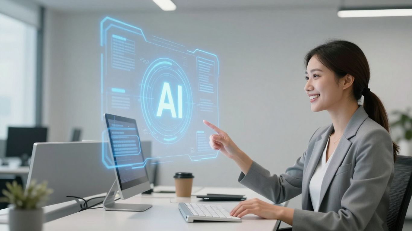 Small business owner using AI answering service interface.