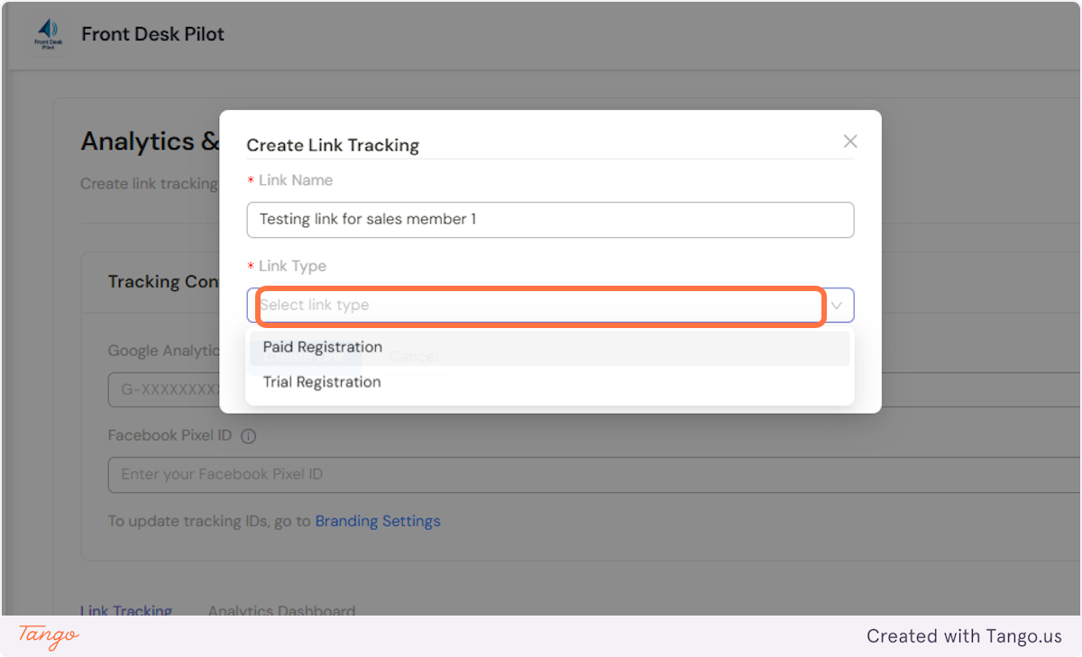 Now choose the page you want to track. 