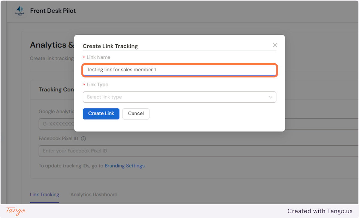 Give your tracking link a name. 