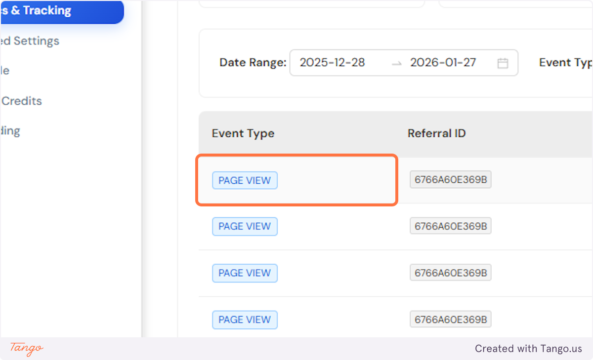 You will always see the event type in the first column.