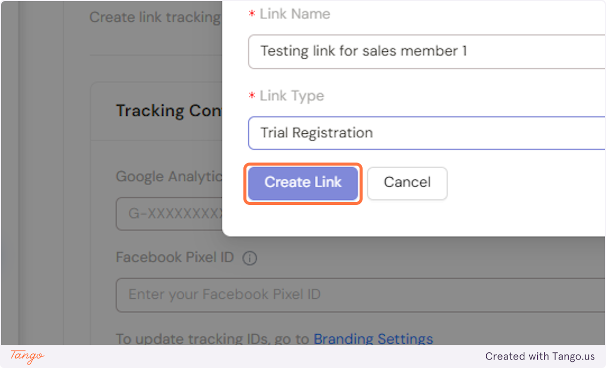 Click on Create Link
