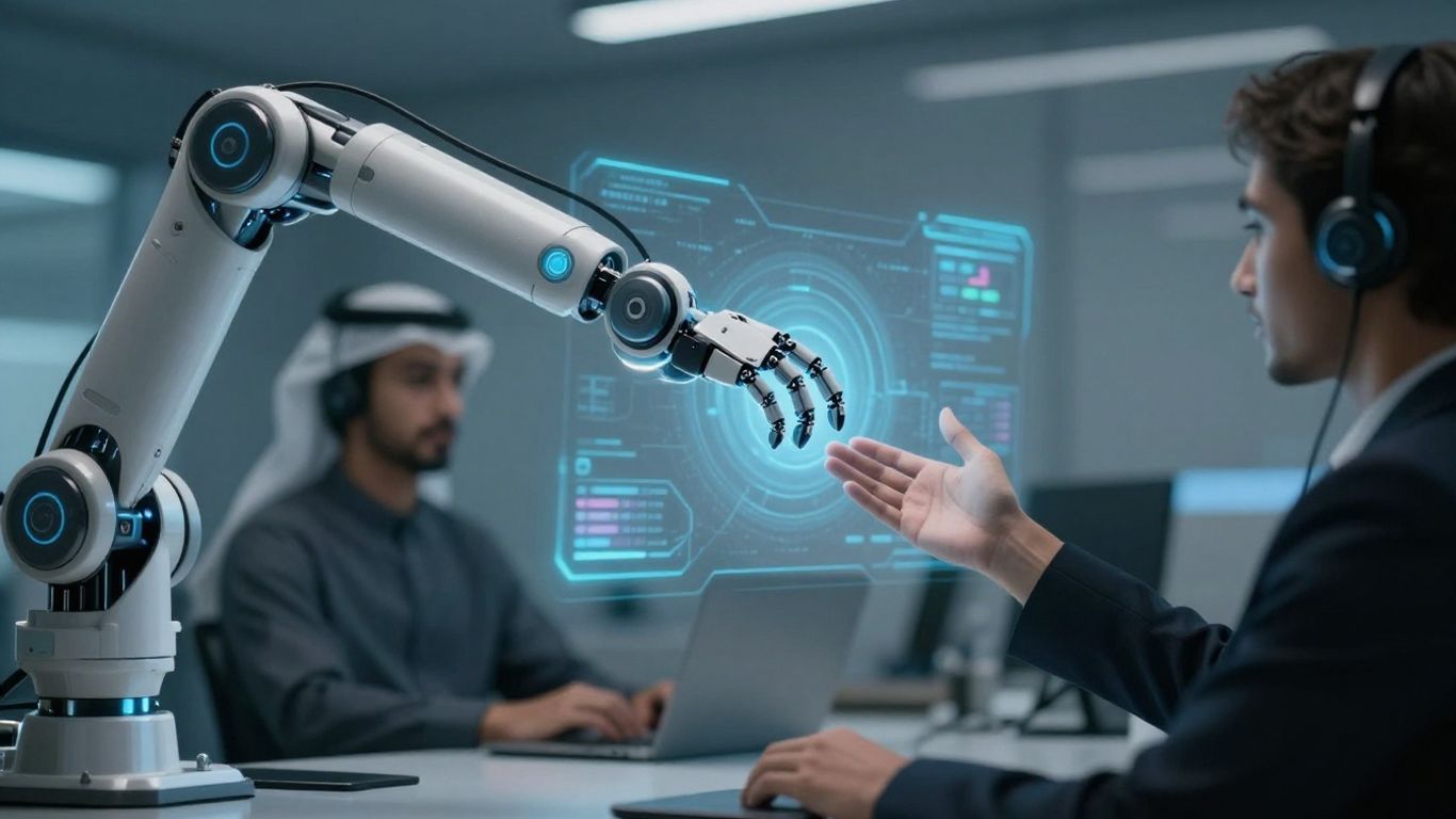 Robot and human working together in customer service.